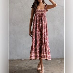 Storia Red Floral Maxi Dress with Ivory Accents